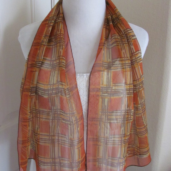 Vera Neumann // Lovely Rust Orange Sheer Silk Scarf // 15" x 44" Long // 1000+ Designer Silk Vintage Scarves