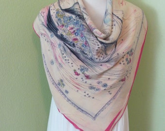 Beautiful Antique Pale Pink Floral Ladies Silk Scarf - 30" 76cm  Square // Over 900 Scarves Available in My Shop!