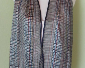 ECHO // Blue Houndstooth Soft Silk Scarf // 11&quot; x 52&quot; Long // Best selection on Etsy // Designer Vintage Scarves