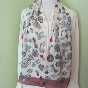Jacqueline ferrar // Beautiful White Mauve Pink Floral Silk Scarf // 10&quot; x 52&quot; Long // 1000+ Designer Silk Vintage Scarves