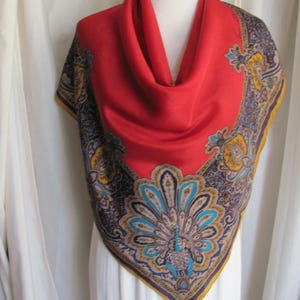 Anne Klein // Beautiful Red Black Gold Paisley Soft Silk Scarf  // 34" Inch 88cm Square // Best of the Best // Best selection on Etsy!