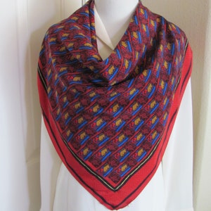 Zin // Lovely Large Red Black Purple Soft Silk Scarf // 33&quot; Inch 85cm Square // Best of the Best // 1000+ Designer Silk Vintage Scarves