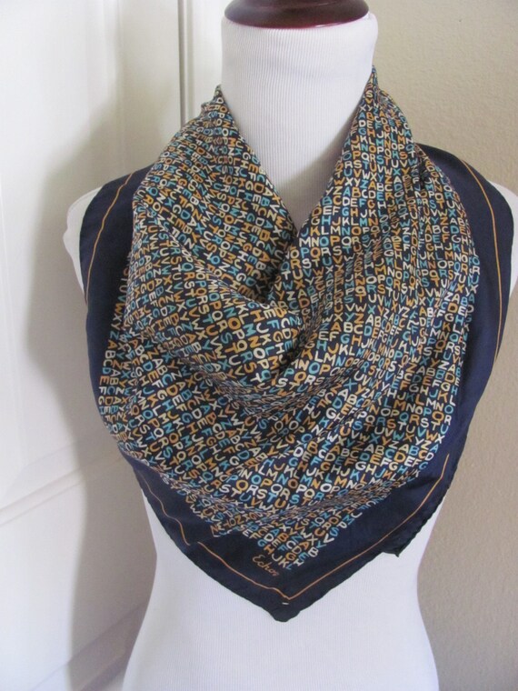 ECHO Scarf // Dark Blue Alphabet Letters Silk Scarf // | Etsy