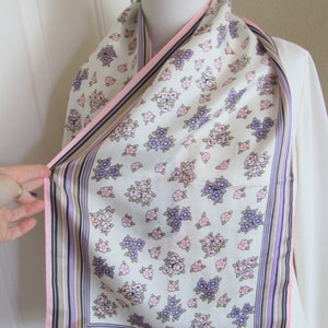 Glentex // Beautiful Vintage White Pink Floral Acetate Scarf - 13&quot; x 44&quot; Long