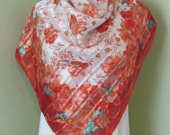 Shinawatra // Beautiful White Orange Floral Thai Silk Scarf // 32&quot; Inch 81cm Square // Best of the Best // 800+ to choose from in my shop