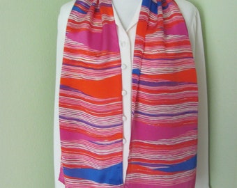 Specialty House // Lovely Red Pink Blue Silk Scarf // 11" x 52" Long // Vintage Designer Signed Branded Silk Scarves