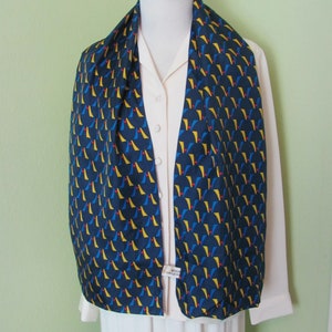 Hogskolan Gavle-Sandviken // Lovely Blue Yellow Silk Scarf // 11&quot; x 52&quot; Long // College University // 1000+ Designer Silk Vintage Scarves