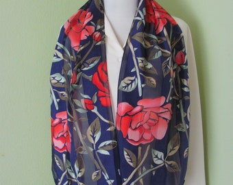 Anne Klein // Beautiful Dark Blue Floral Soft Silk Scarf // 11" x 50" Long // Best of the Best // Designer SIgned Vintage Scarves