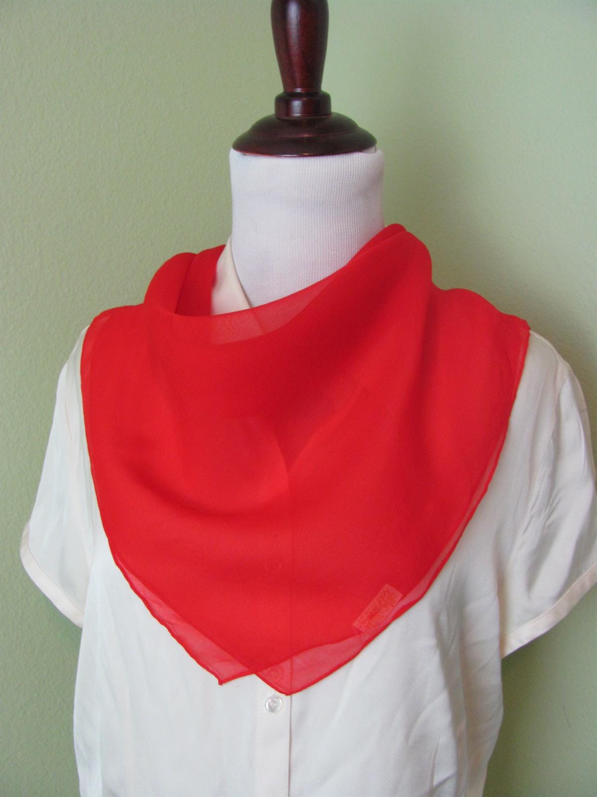 Red Model Scarf Glentex // Beautiful Sheer Chiffon Solid Red Silk Scarf - 22
