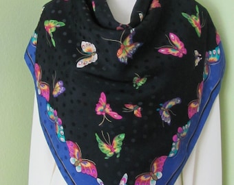 Wow!!! Museum of Fine Arts Boston // Large Dark Blue Butterflies Silk Scarf // 34" Inch 88cm Square // Best of the Best