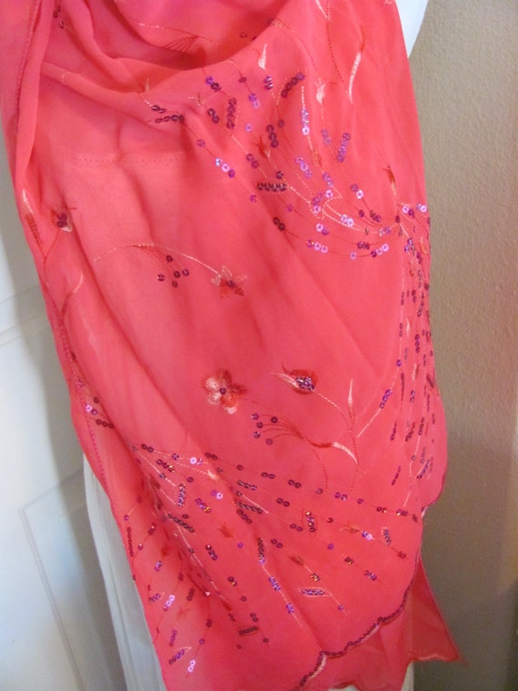 SALE Beautiful Bright Solid Pink Sequined Poly Sc… - image 2