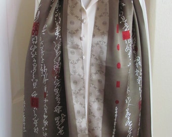 Lovely Large Brown Asian Script Silk Scarf Shawl Wrap // 20" x 64" Long // Best of the Best