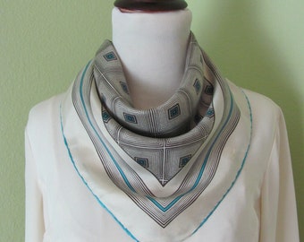 Lovely Vintage White Stripe Silk Scarf // 20" Inch 50cm Square // Designer Silk Signed Scarves