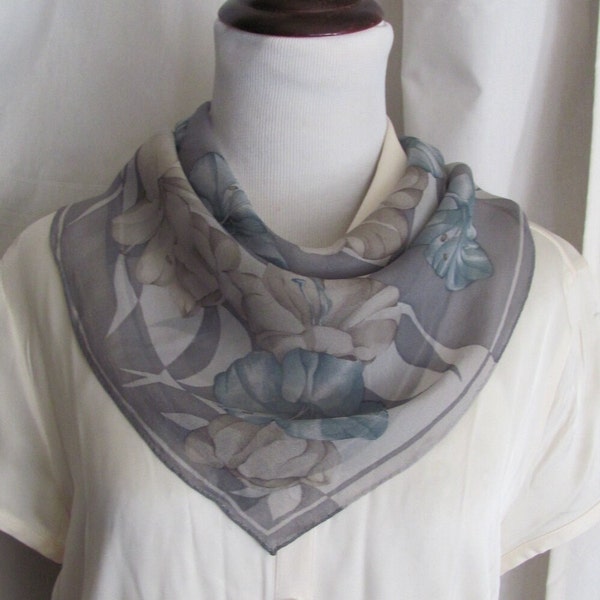 Halston Lovely Brown Sheer Silk Scarf // 20" Inch 50cm Square // Vintage Designer Silk Scarves