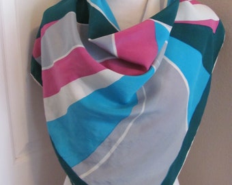 Designer Beautiful Green Blue Pink Silk Scarf // 34" Inch 88cm Square // 1000+ Designer Silk Vintage Scarves