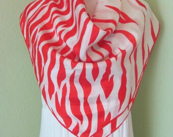 Lovely White Red Soft Silk Scarf // 32" Inch 81cm Square // 800+ Vintage Designer Signed Scarves in my shop