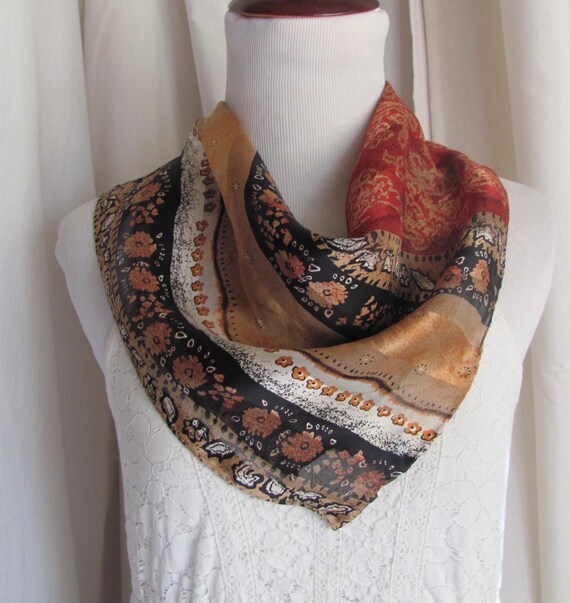 Lovely Rust Burgundy Black Soft Silk Scarf // 20