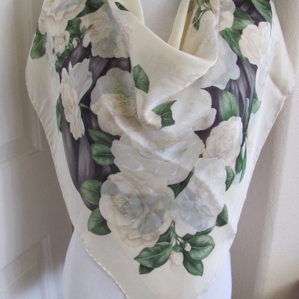 OMG Ivory Floral Super Soft Silk Scarf - 35" Inch 92cm Square - Best of the Best