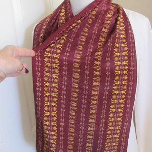 Casca // Beautiful Burgundy Gold Soft Silky Poly Scarf // 11" x 52" Long // Best of the Best // 1000+ Designer Silk Vintage Scarves image 2