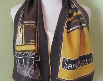 Sant Angelo // Lovely Vintage Retro Brown Gold Silk Scarf // 11&quot; x 40&quot; Long // 800+ Designer Signed Scarves in my shop!
