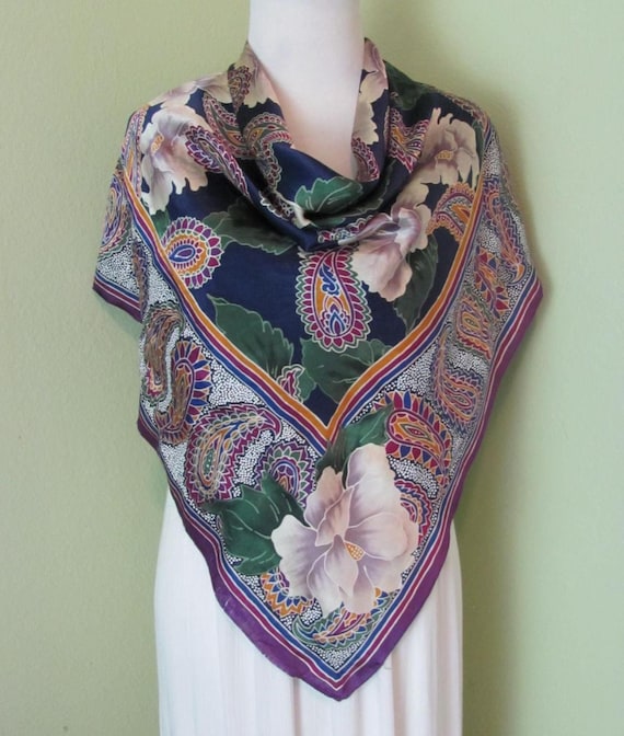 Buy Black Colorful Super Soft Silk Scarf // 34