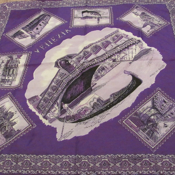 Beautiful Purple Poly Venezia Souvenir Scarf - 31 x 31 Square