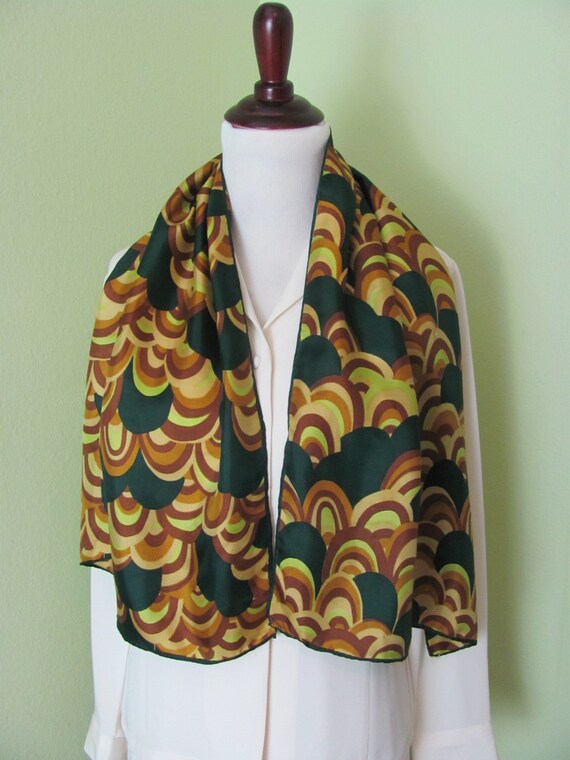 Vintage Green Brown Soft Silk Scarf // 15