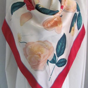 Nordstrom Italy // Lovely Red White Floral Silk Scarf // 35&quot; Inch 95cm Square // Best selection on Etsy 800+ Vintage Designer Signed Scarves