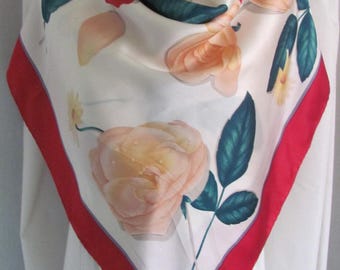 Nordstrom Italy // Lovely Red White Floral Silk Scarf // 35" Inch 95cm Square // Best selection on Etsy 800+ Vintage Designer Signed Scarves