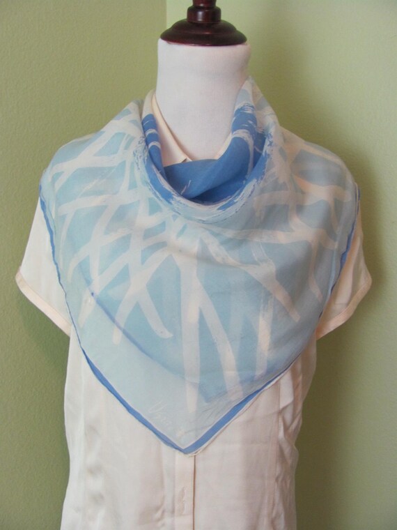 Vera Neumann // Blue Sheer Silk Scarf  // 24" Inch 60cm Square // Vintage Designer Signed Scarves 700+ in stock
