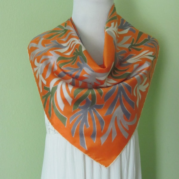 Vintage Orange Acetate Soft Silky Scarf  // 24" Inch 60cm Square // Vintage Antique Silk Designer Scarves