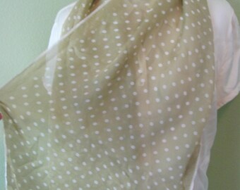 Classiques Entier // Beautiful Super Soft Beige Polka Dot Silk Scarf - 14" x 56" Long // Designer Signed Scarves 800+ in stock