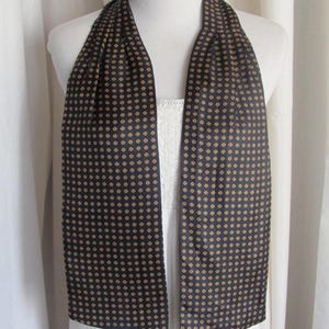 Mort Wallin Serrano Dark Blue Silk 2 Layer Ascot Scarf // 5.5&quot; x 46&quot; Long /  Vintage Antique Designer Scarves & Handkerchiefs
