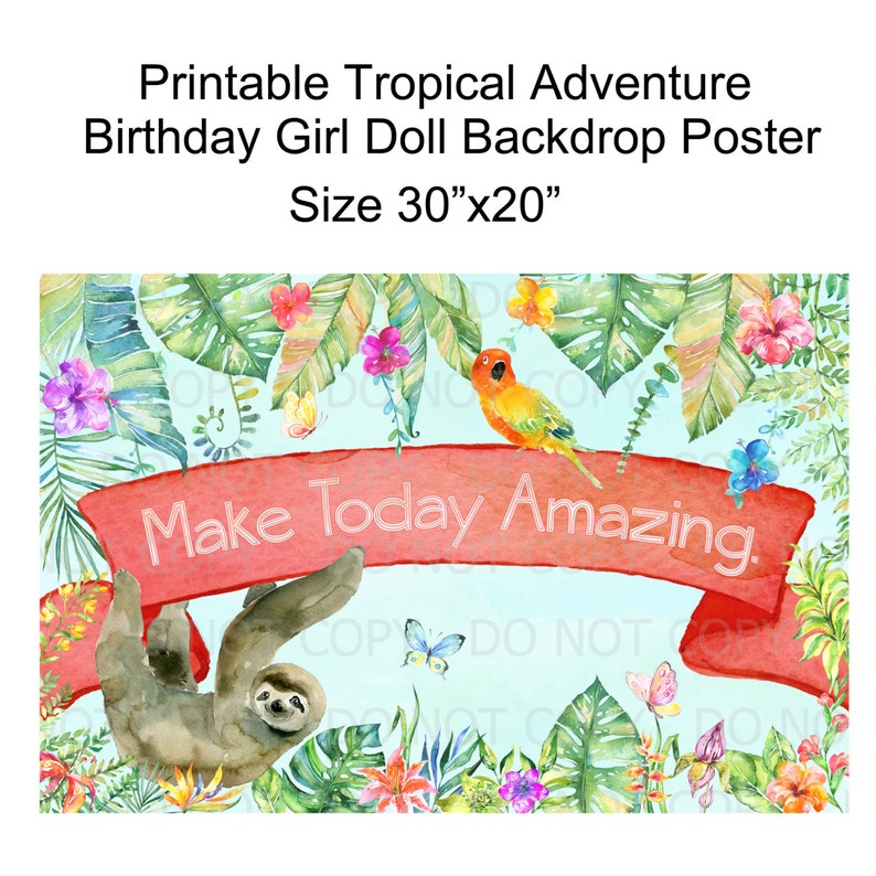 Printable DIY Tropical Adventure Birthday Girl Doll 30x20 Poster image 1