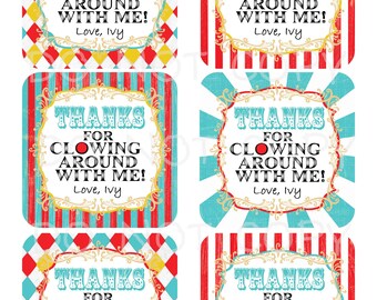 Printable DIY Personalized Circus Carnival Clowning Around Favor Bag Thank You Tags