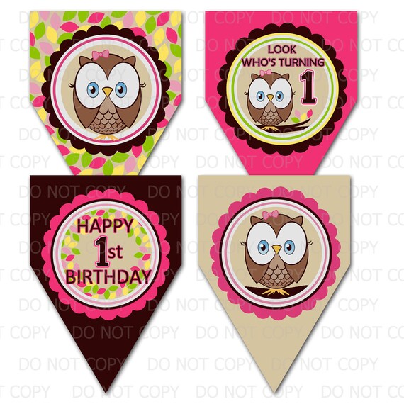 Printable Diy Owl First Birthday Theme Decorative Pennants Or Etsy
