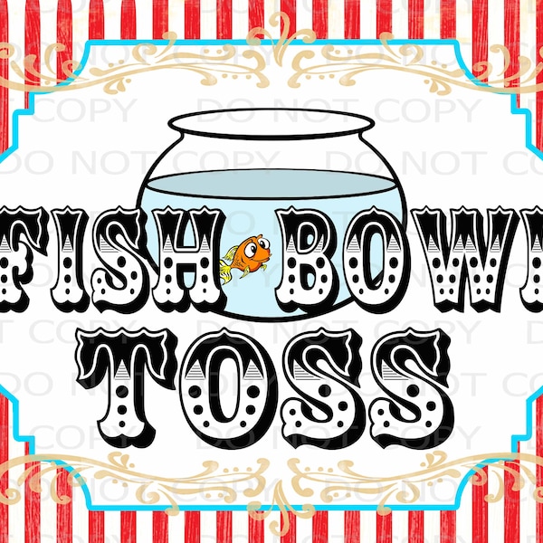 Printable DIY Vintage Circus Fish Bowl Toss sign - 8.5" x 11" INSTANT DOWNLOAD