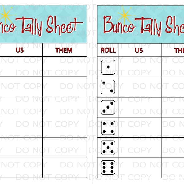 Printable 50's Retro Housewife Theme Bunco Party Tally Sheets - INSTANT DOWNLOAD