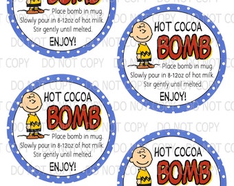 Printable Hot Chocolate Cocoa Bomb Tags 4" each - Christmas - INSTANT DOWNLOAD