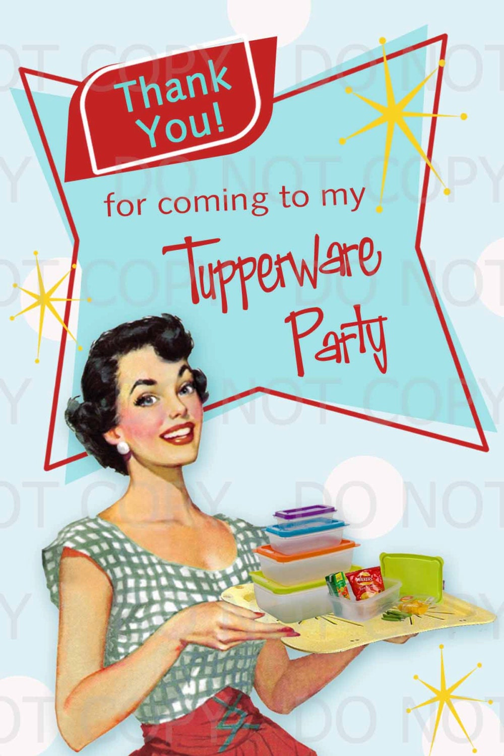 Printable Diy Retro Housewife Tupperware Party Thank You Card Etsy