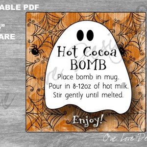 Printable Hot Cocoa Schokoladenbombe Tags - Halloween Ghost - INSTANT DOWNLOAD