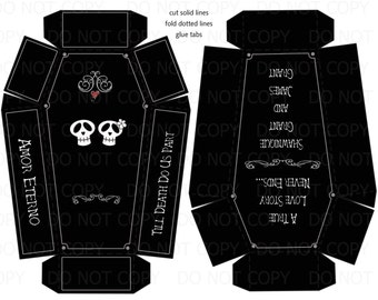 Printable DIY Personalized Coffin Skull Theme Wedding or Halloween Favor Boxes