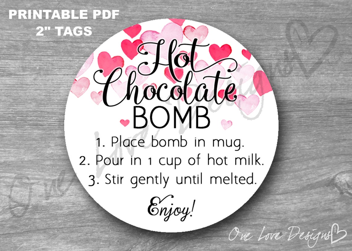Printable Hot Chocolate Cocoa Bomb Tags Valentine's Day Etsy