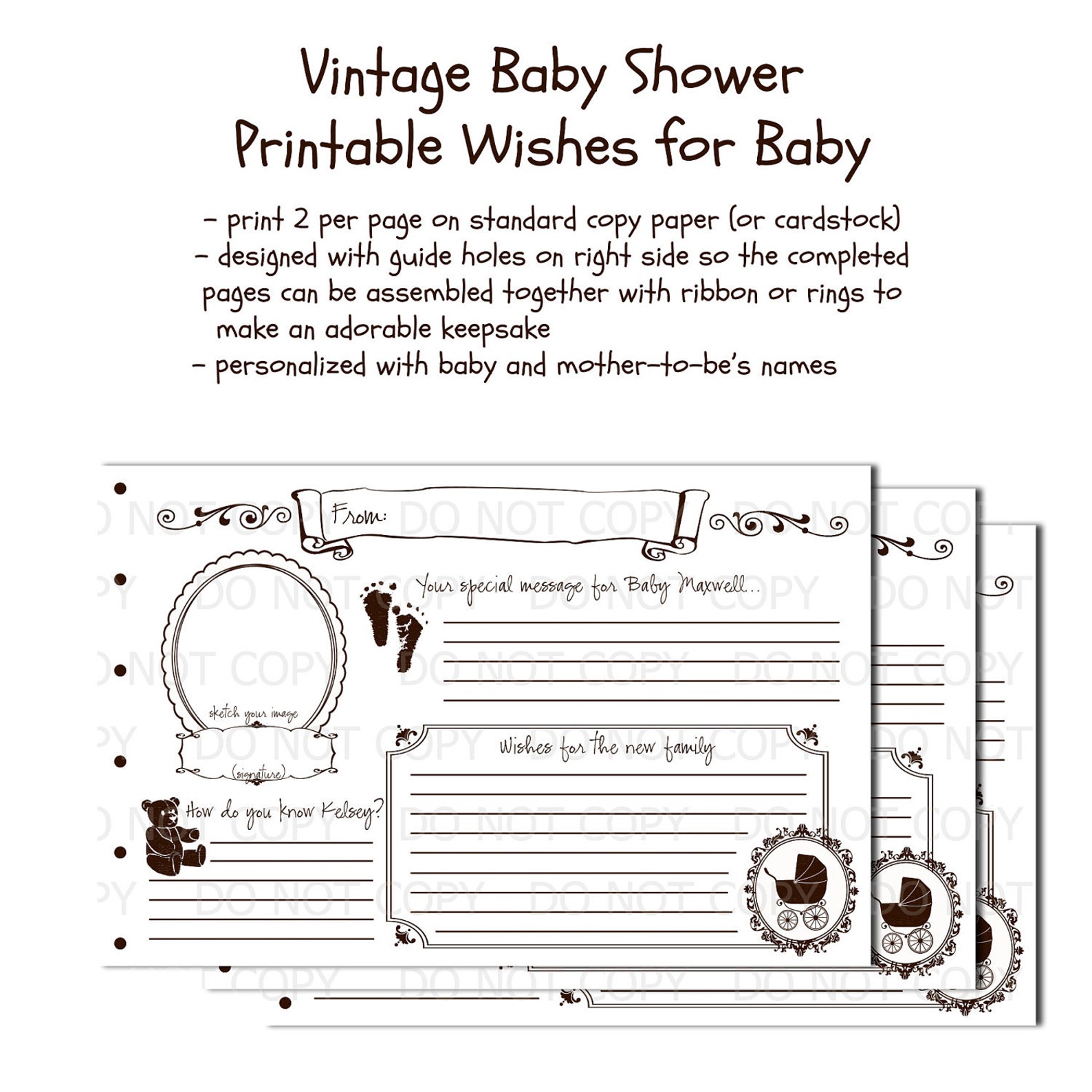 Printable DIY Vintage Baby Shower Wish Card for Baby Etsy