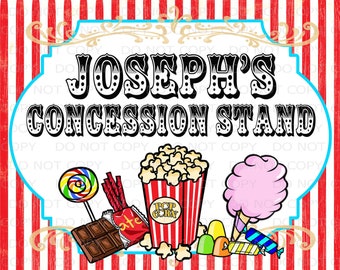 Printable Vintage Circus PERSONALIZED Concession Stand sign - 8.5" x 11"