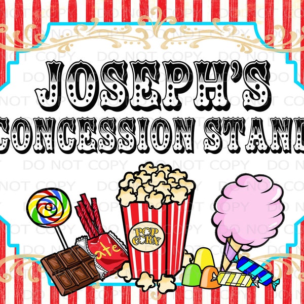 Printable Vintage Circus PERSONALIZED Concession Stand sign - 8.5" x 11"