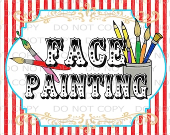 Printable DIY Vintage Circus Face Painting Table sign - 8.5" x 11" INSTANT DOWNLOAD