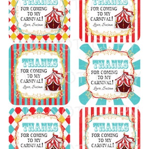 Printable DIY Personalized Circus Carnival Birthday Party Favor Bag Thank You Tags