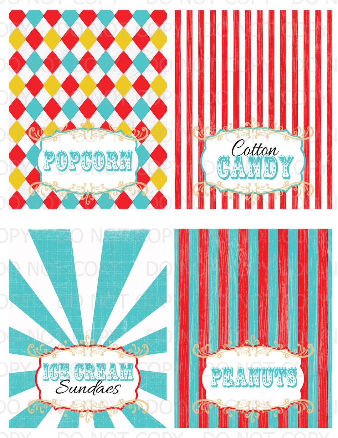 Printable DIY Vintage Circus Colorful Table Tent Food Labels- 4 Designs ...