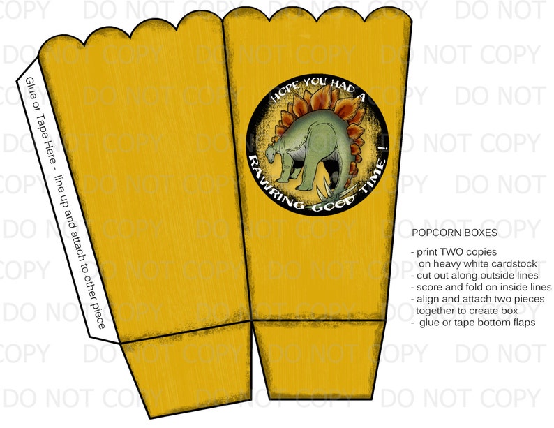 Printable DIY Dinosaur Popcorn Favor Boxes INSTANT DOWNLOAD - Etsy